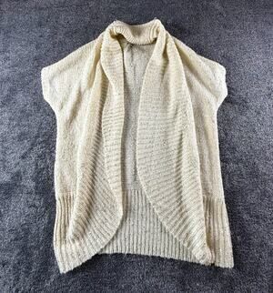 Y2K GUESS Cream Sequin Knit Open Front Cardigan Sweater Small